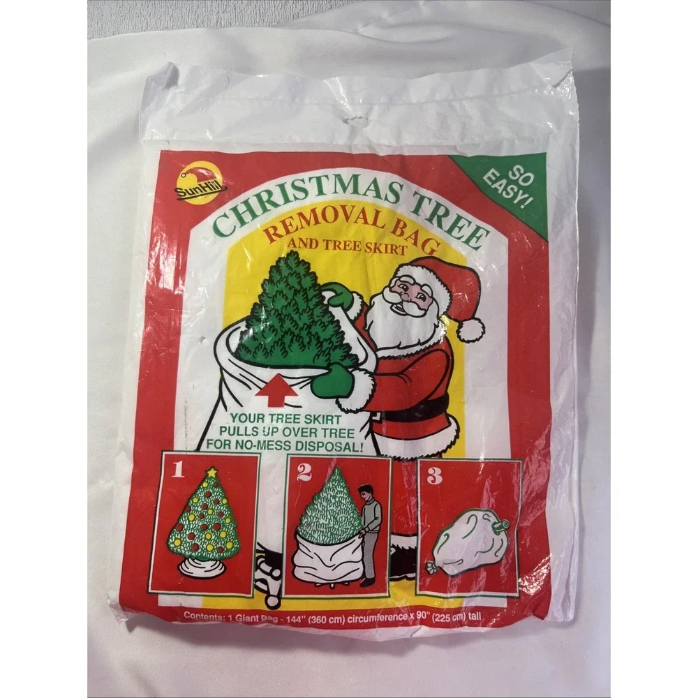 Vintage 1991 Sun Hill Christmas‎ Tree Removal Bag And Tree Skirt Made In USA